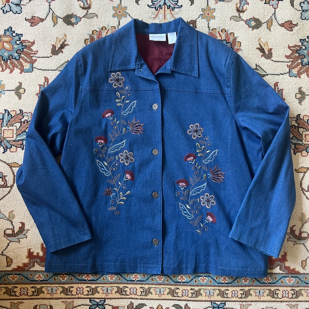 Vintage Alfred Dunner Blue Embroidered Jean Jacket